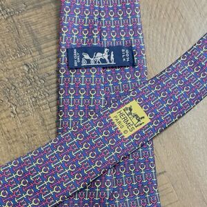 Hermes Mens Tie Anchors Nautical Blue/Gold Red Silk 7189 UA